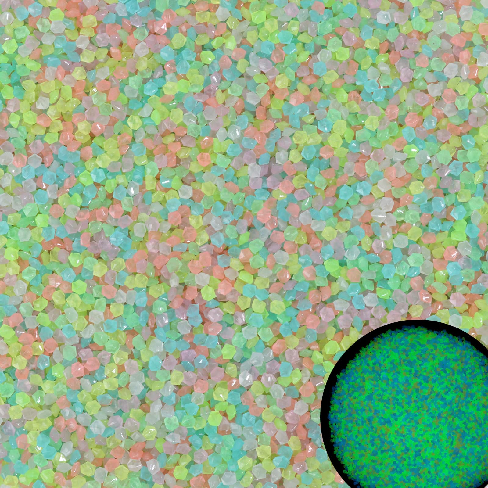 Aquarium Fish Glow In The Dark - 1000個の夜光砂、暗闇で光る小石、家の庭、屋外の小道、芝生の装飾、水槽、アクアリウムの装飾