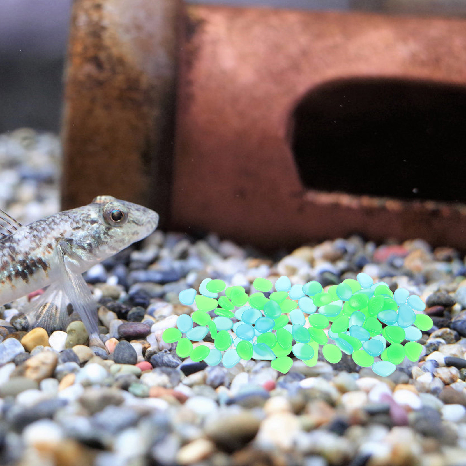 Aquarium Fish Glow In The Dark - 暗闇で光る樹脂製小石100個、水槽、庭、景観、屋外夜間照明用の発光装飾砂利