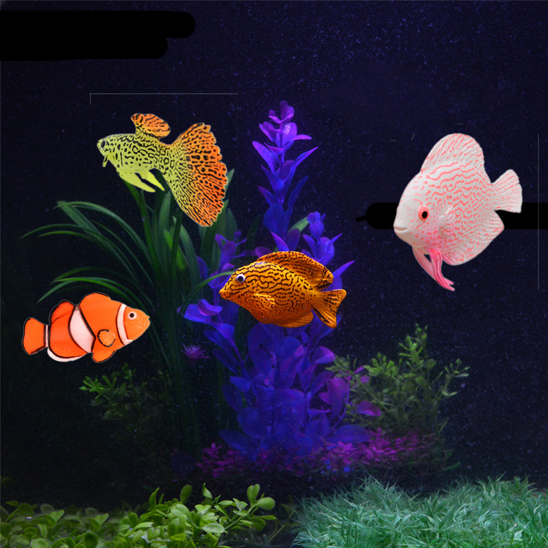 Aquarium Fish Glow In The Dark - 暗闇で光る発光シリコン製魚水槽飾り クラウンフィッシュタンク 海洋景観装飾品