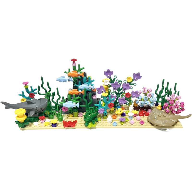 Aquarium Fish Shark - シティ MOC 水族館水中世界植物シーン観賞サメ悪魔魚ビルディングブロックおもちゃレンガレゴと互換性あり