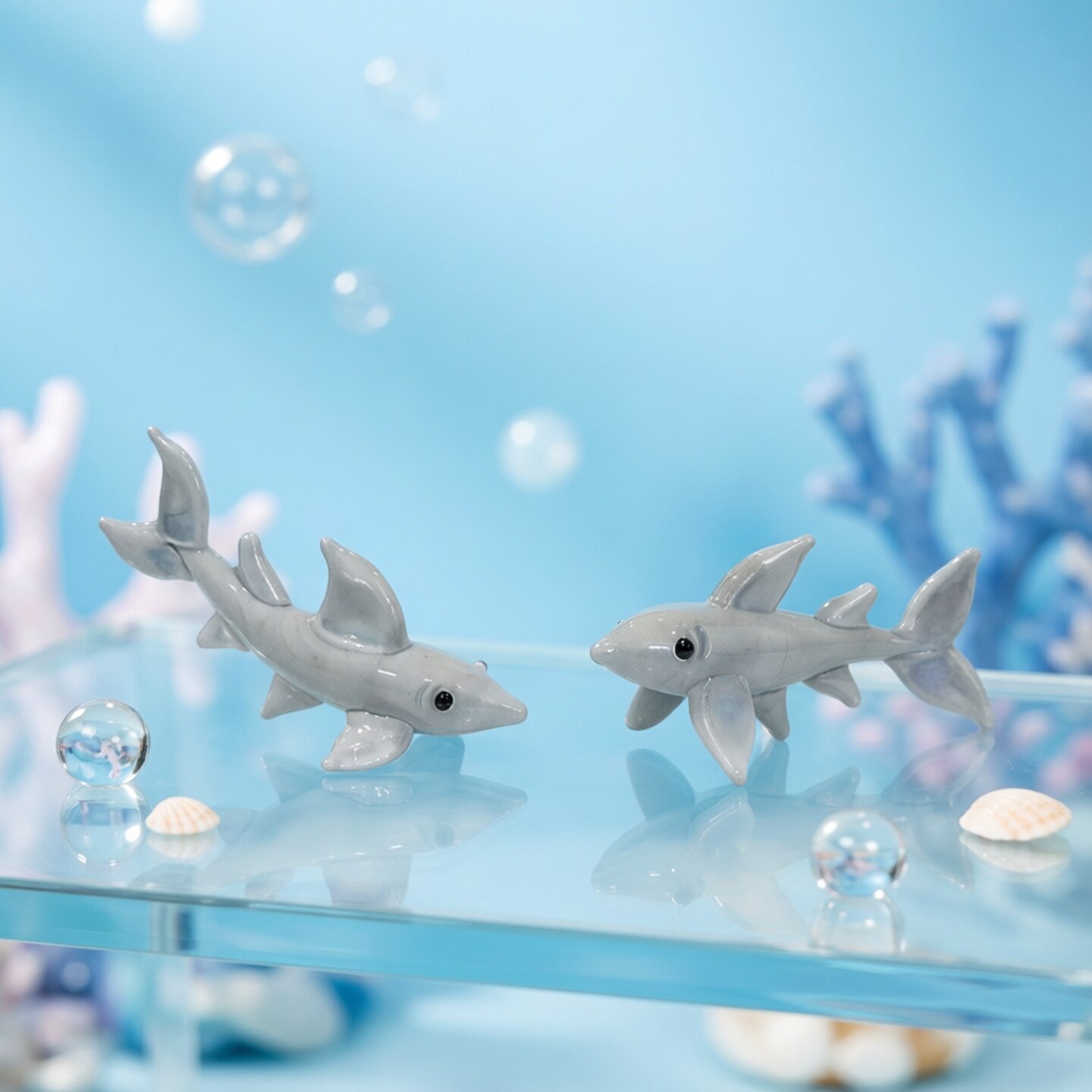 手作りミニガラス製サメの置物、かわいい小さな海洋動物の像、家 - Aquarium Fish Shark のレビューと価格