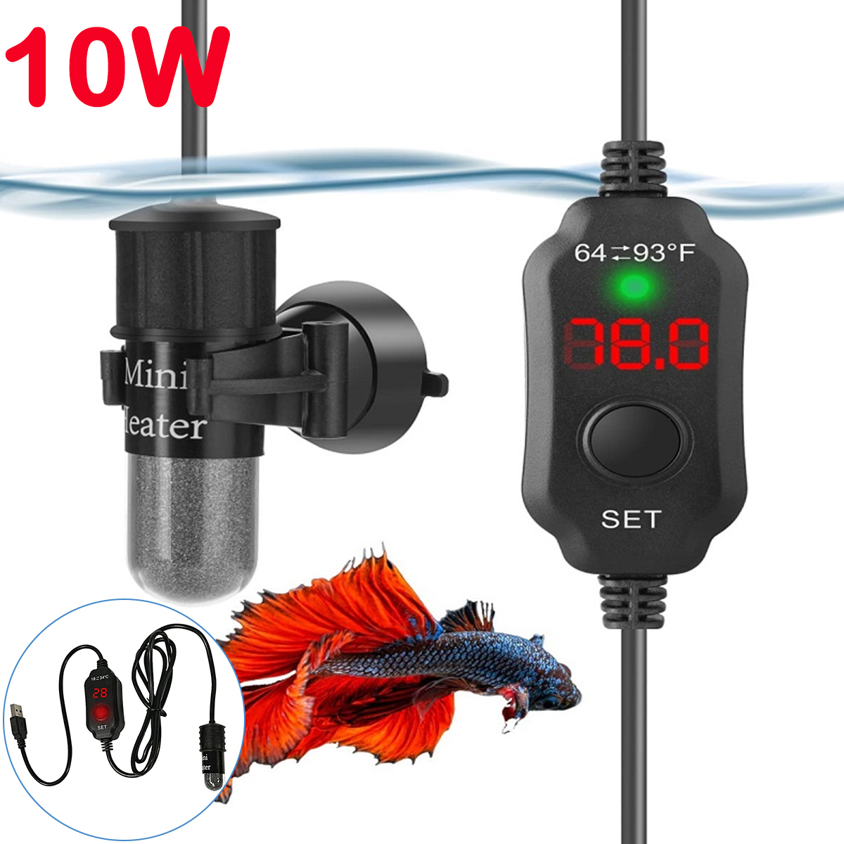 10W 調整可能な水族館ヒーターロッド 18-34 ° C  - Aquarium Fish Cold Water のレビューと価格